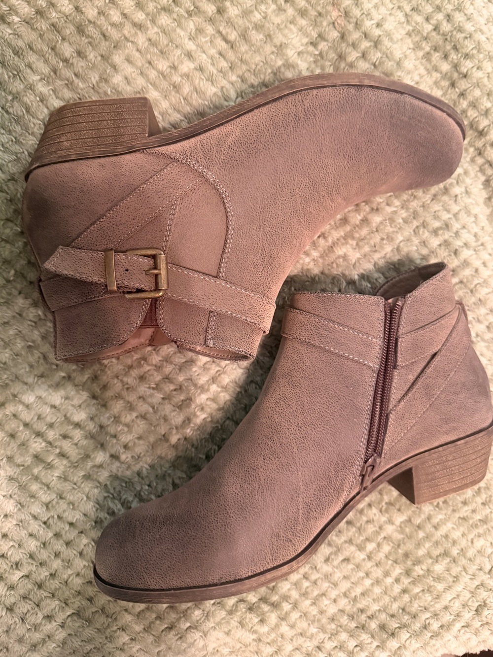Jessica Cline Taupe Ankle Booties with Side Zip and Buckle Strap - Women